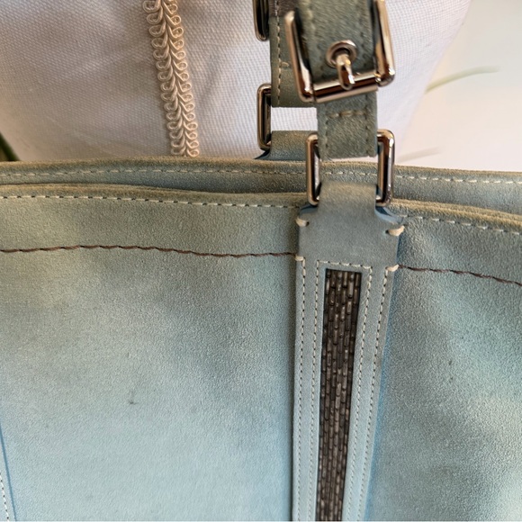 Vintage Coach 8B31 Mint Suede Beaded Tote Bag Tiffany blue interior Dust Bag Inc - Picture 6 of 16